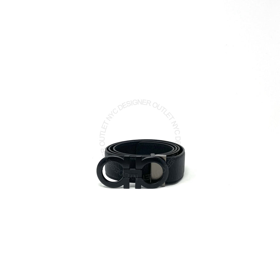 Ferragamo Black/Black Leather Adjustable Belt