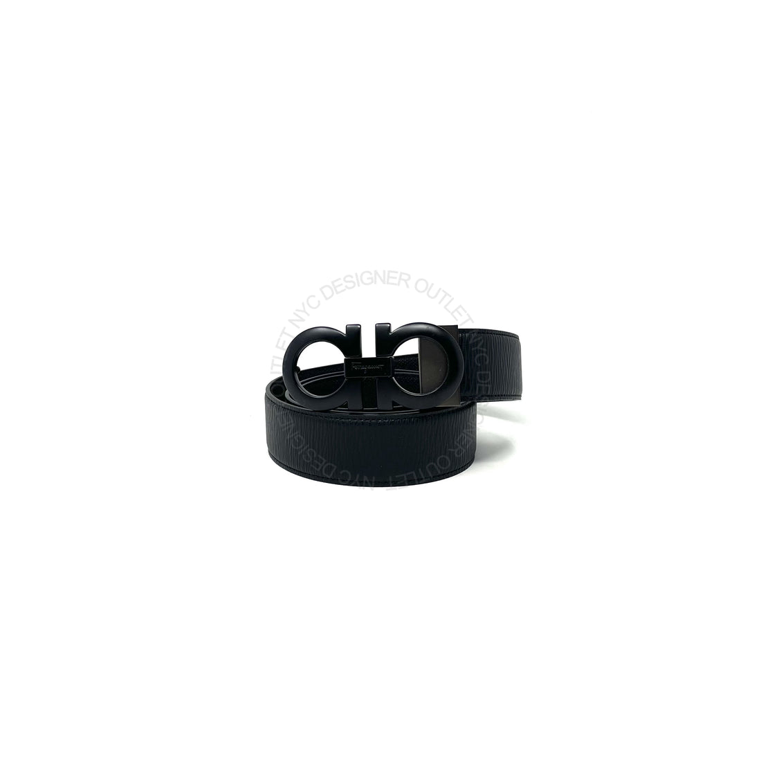 Ferragamo Black/Black Leather Adjustable Belt