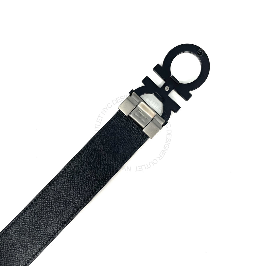 Ferragamo Black/Black Leather Adjustable Belt