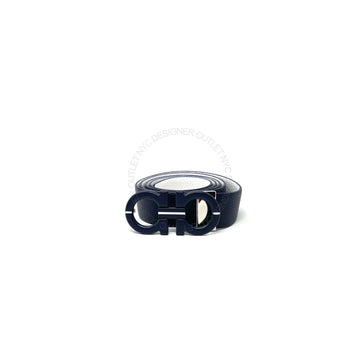 Ferragamo Black/White Leather Adjustable Belt