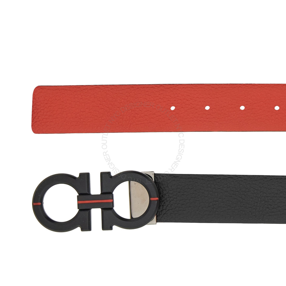 Ferragamo Black/Red Leather Adjustable Belt