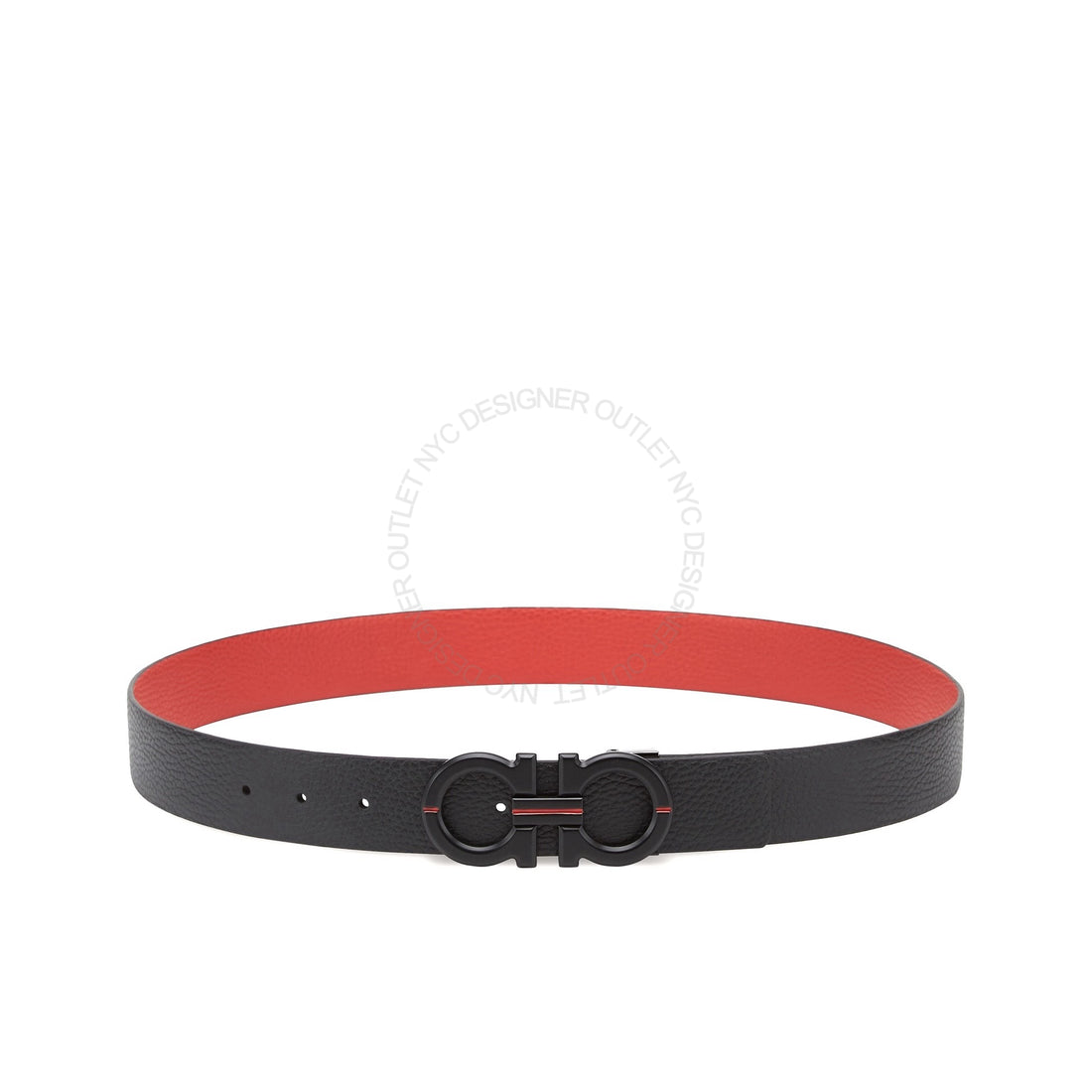 Ferragamo Black/Red Leather Adjustable Belt