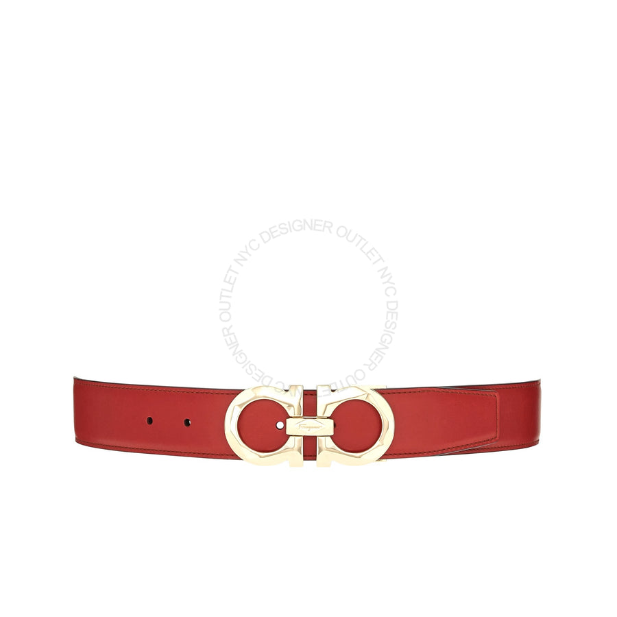Ferragamo Black/Red Leather Adjustable Belt