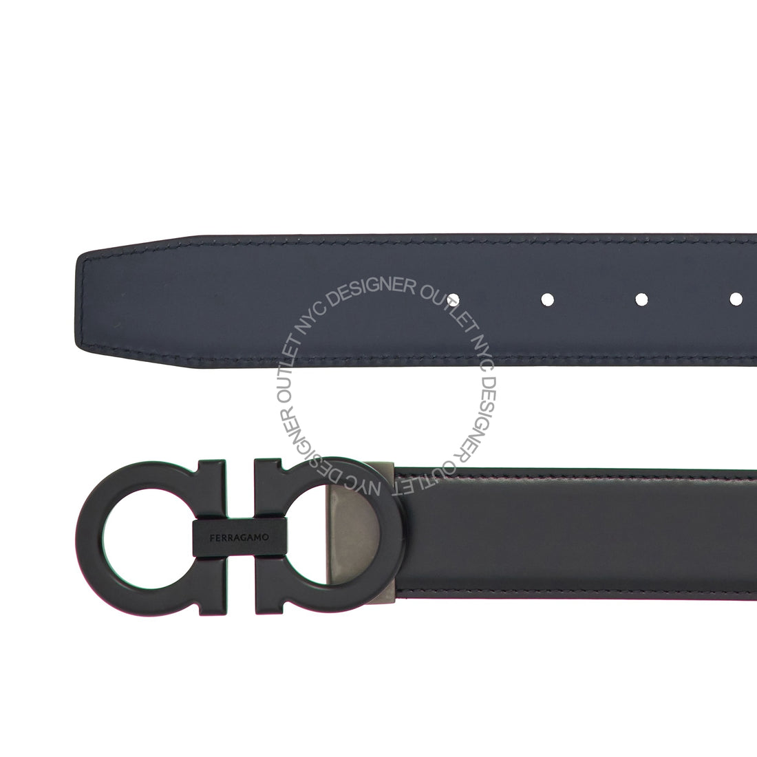 Ferragamo Black/Blue Leather Adjustable Belt