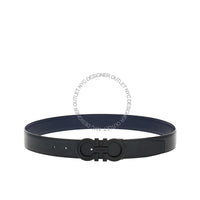 Ferragamo Black/Blue Leather Adjustable Belt