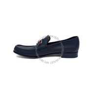 Navy blue loafer shoe on a white background
