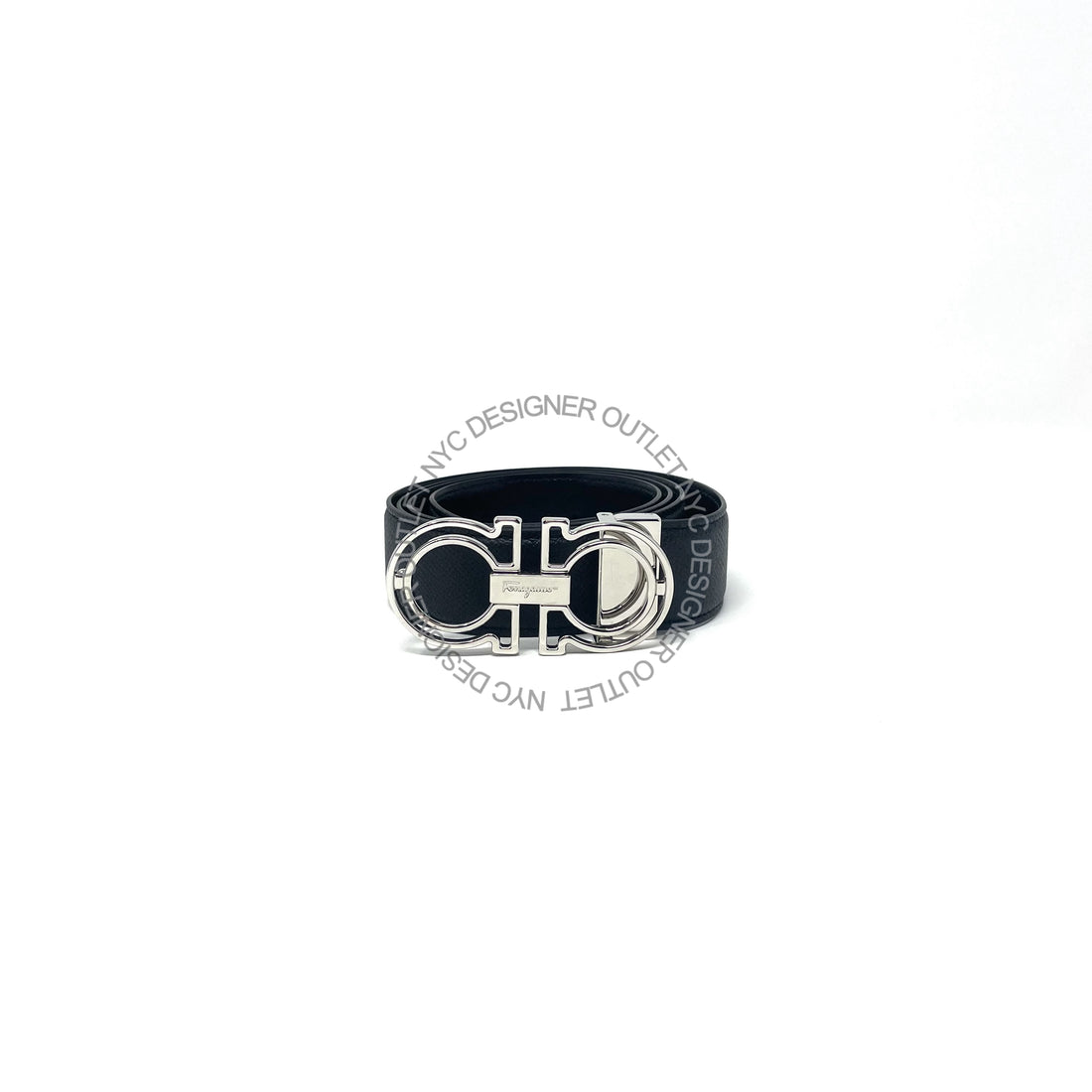 Ferragamo Black/Black Leather Adjustable Belt