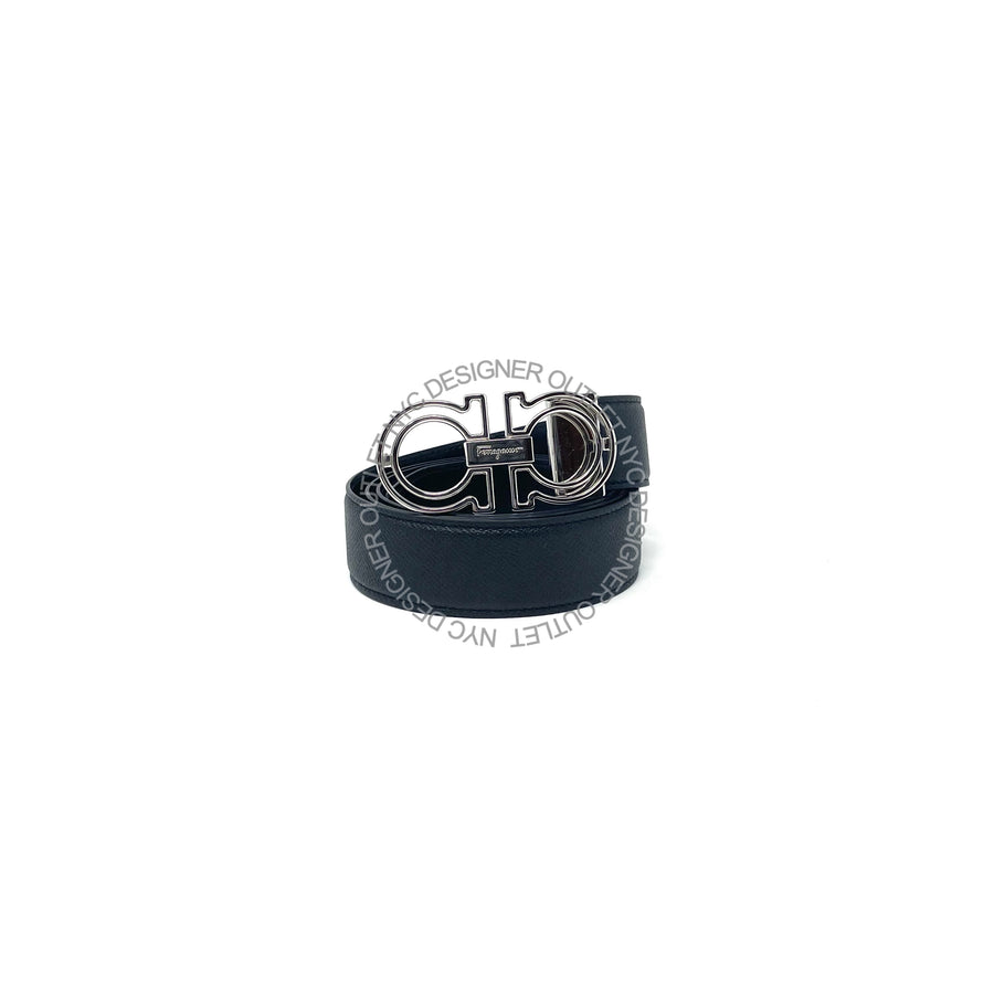 Ferragamo Black/Black Leather Adjustable Belt