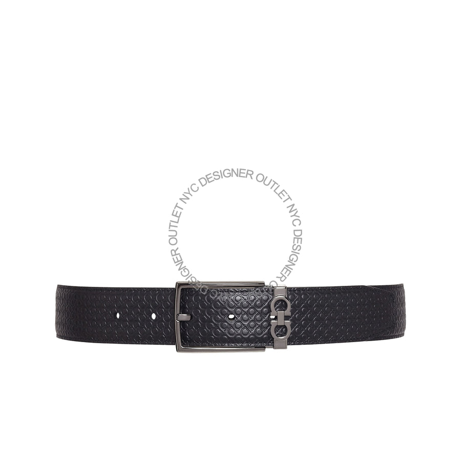 Ferragamo Black/Blue Leather Adjustable Belt