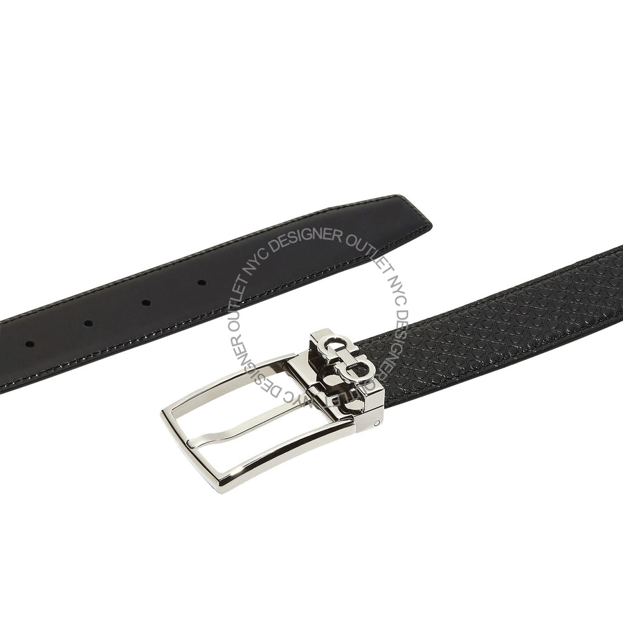 Ferragamo Black/Blue Leather Adjustable Belt