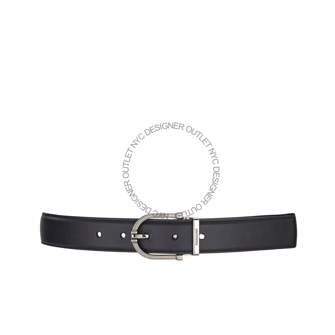 Ferragamo Black/Blue Leather Adjustable Belt