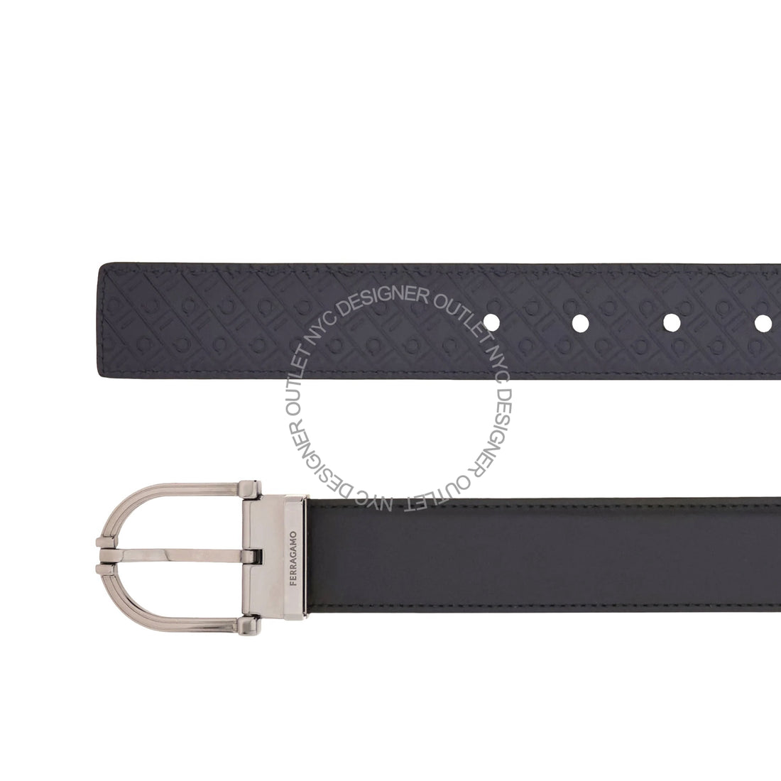 Ferragamo Black/Blue Leather Adjustable Belt