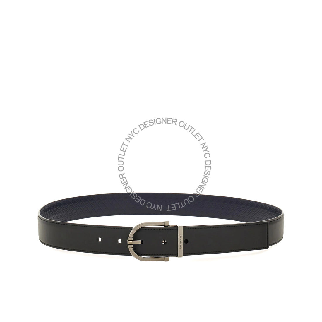 Ferragamo Black/Blue Leather Adjustable Belt