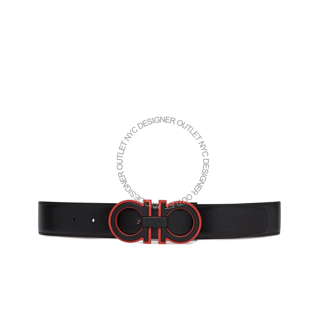Ferragamo Black/Red Leather Adjustable Belt
