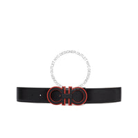 Ferragamo Black/Red Leather Adjustable Belt