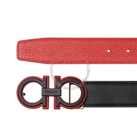 Ferragamo Black/Red Leather Adjustable Belt