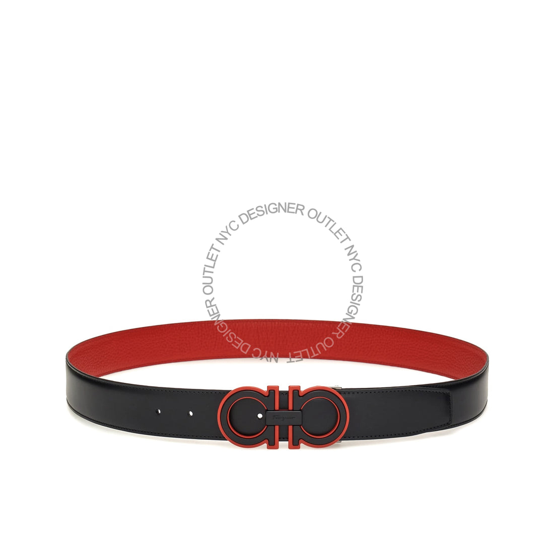 Ferragamo Black/Red Leather Adjustable Belt