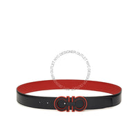 Ferragamo Black/Red Leather Adjustable Belt