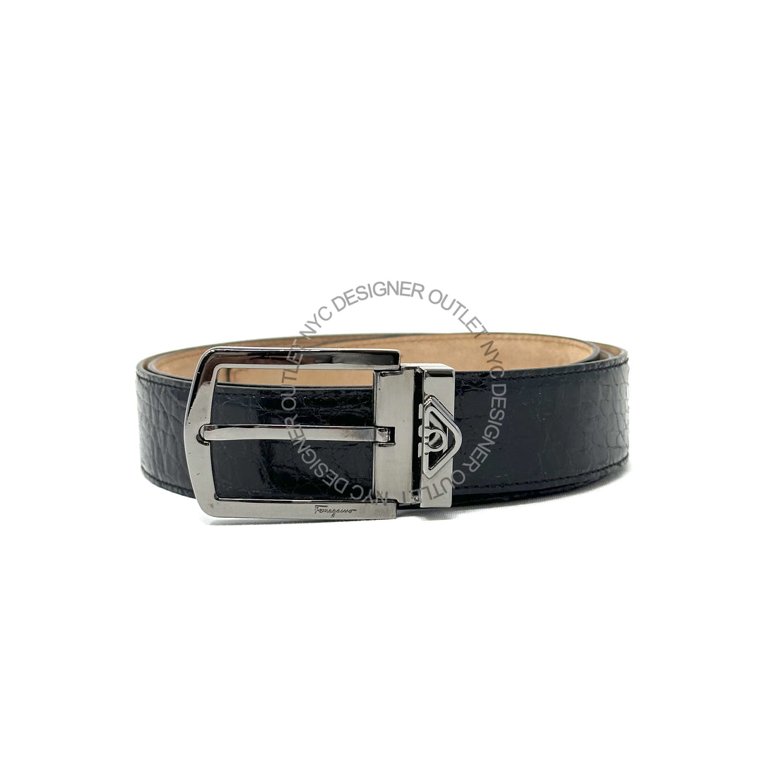 Ferragamo Black Crocodile Adjustable Belt