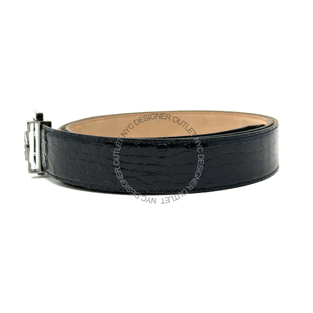 Ferragamo Black Crocodile Adjustable Belt
