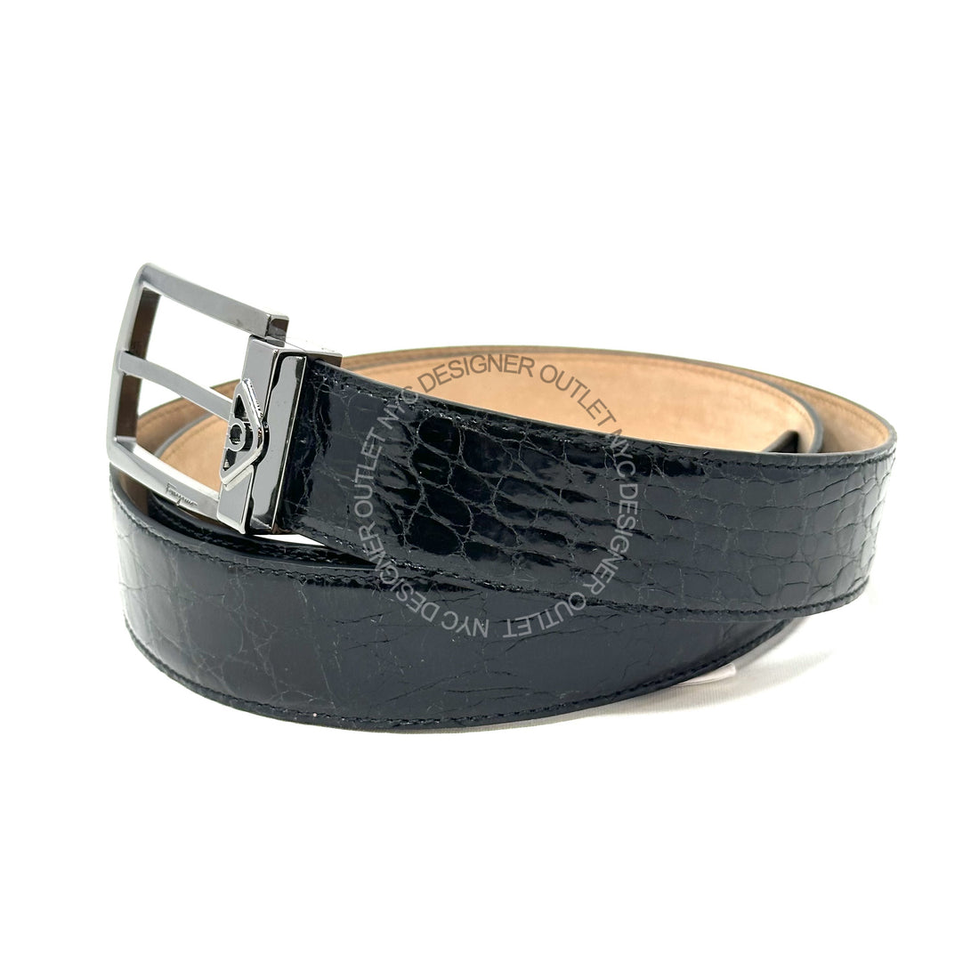 Ferragamo Black Crocodile Adjustable Belt
