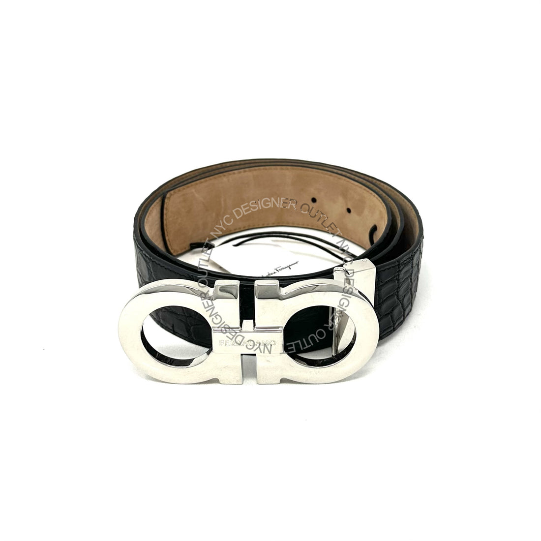 Ferragamo Black Leather Adjustable Belt