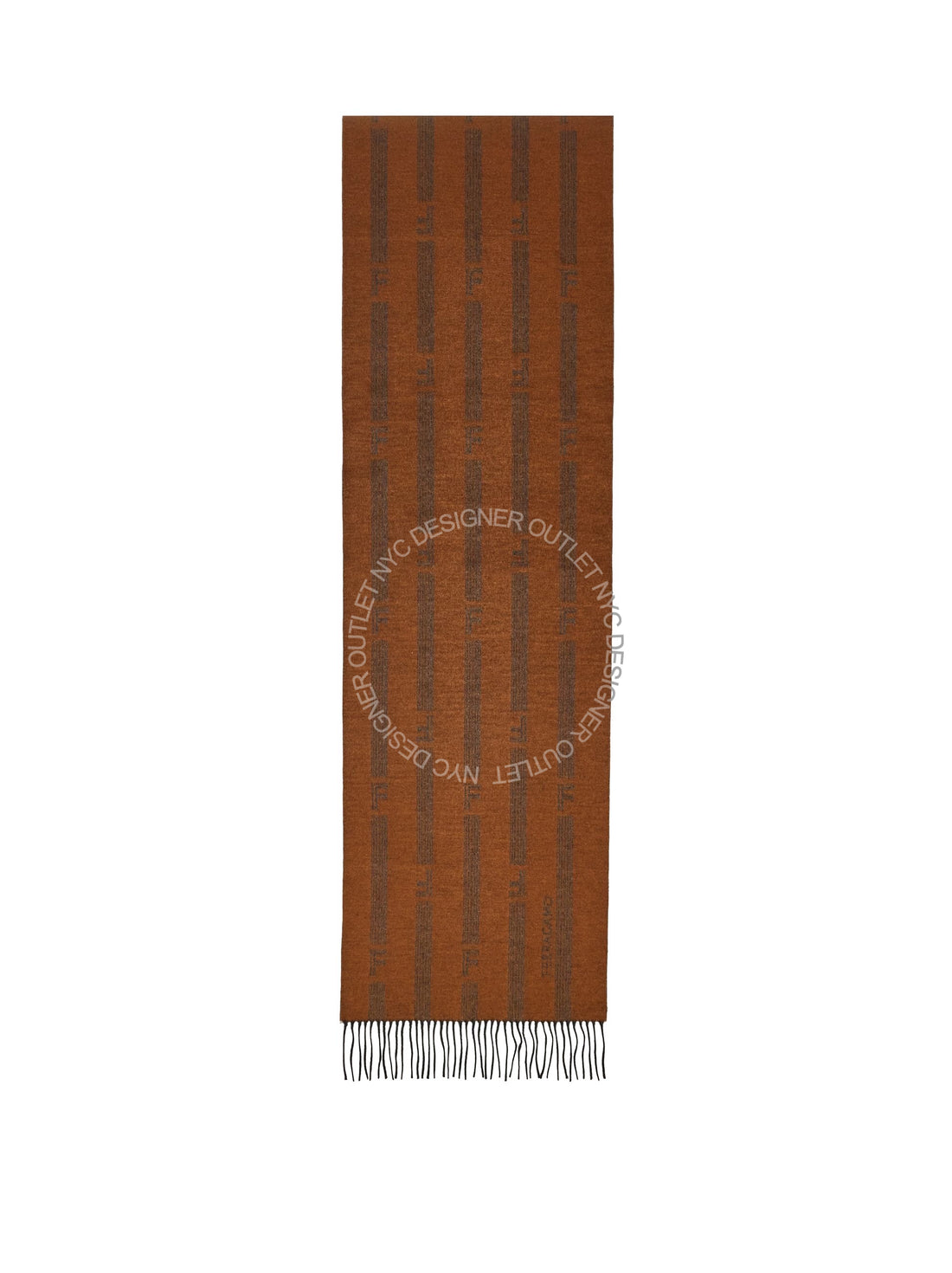 Brown scarf with grey stripes on a white background