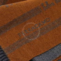 Close-up of a brown and gray scarf