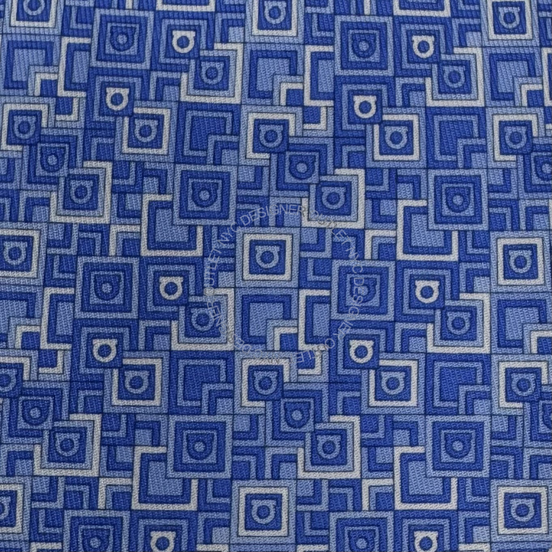 Blue and white geometric patterned fabric