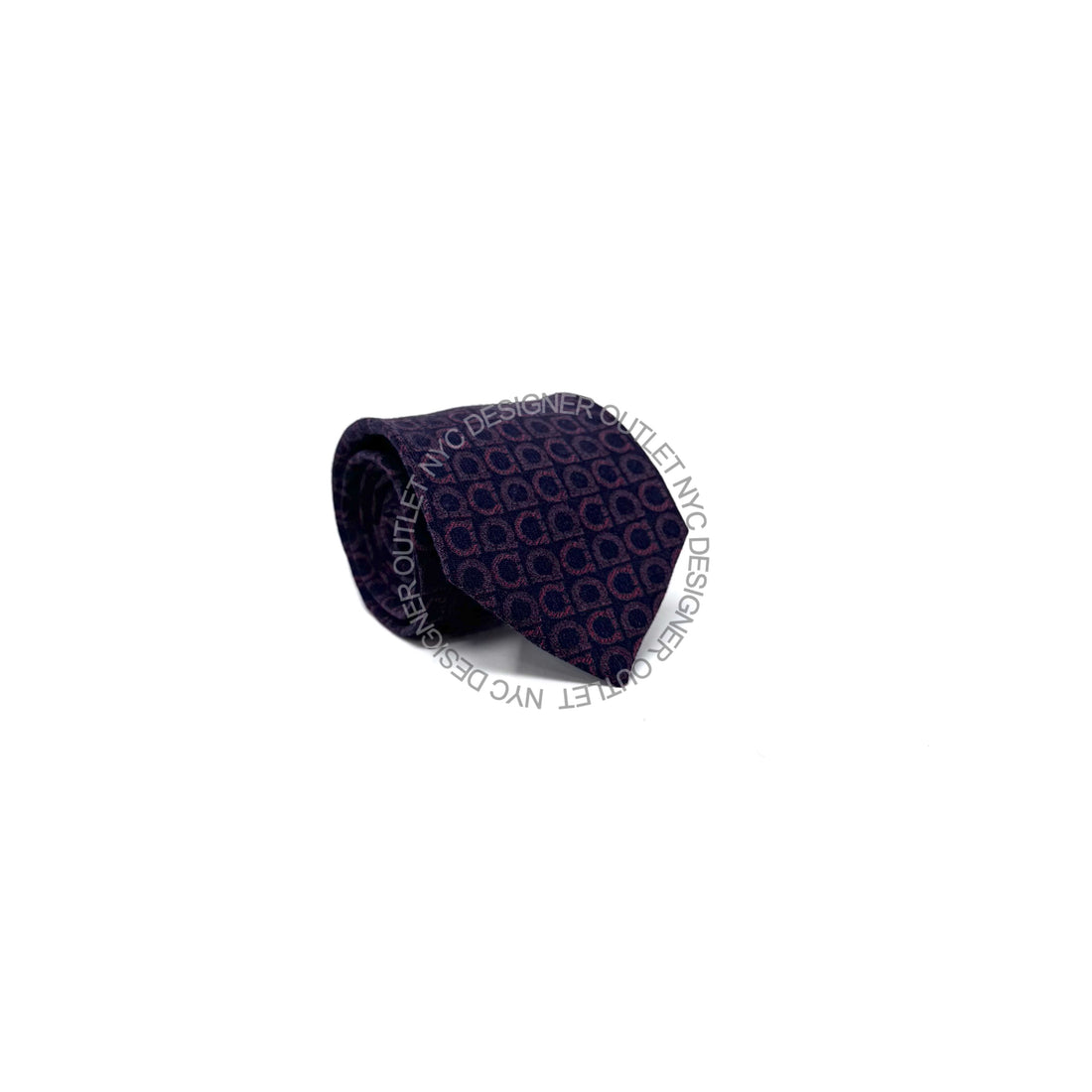 Navy blue tie with geometric pattern on a white background