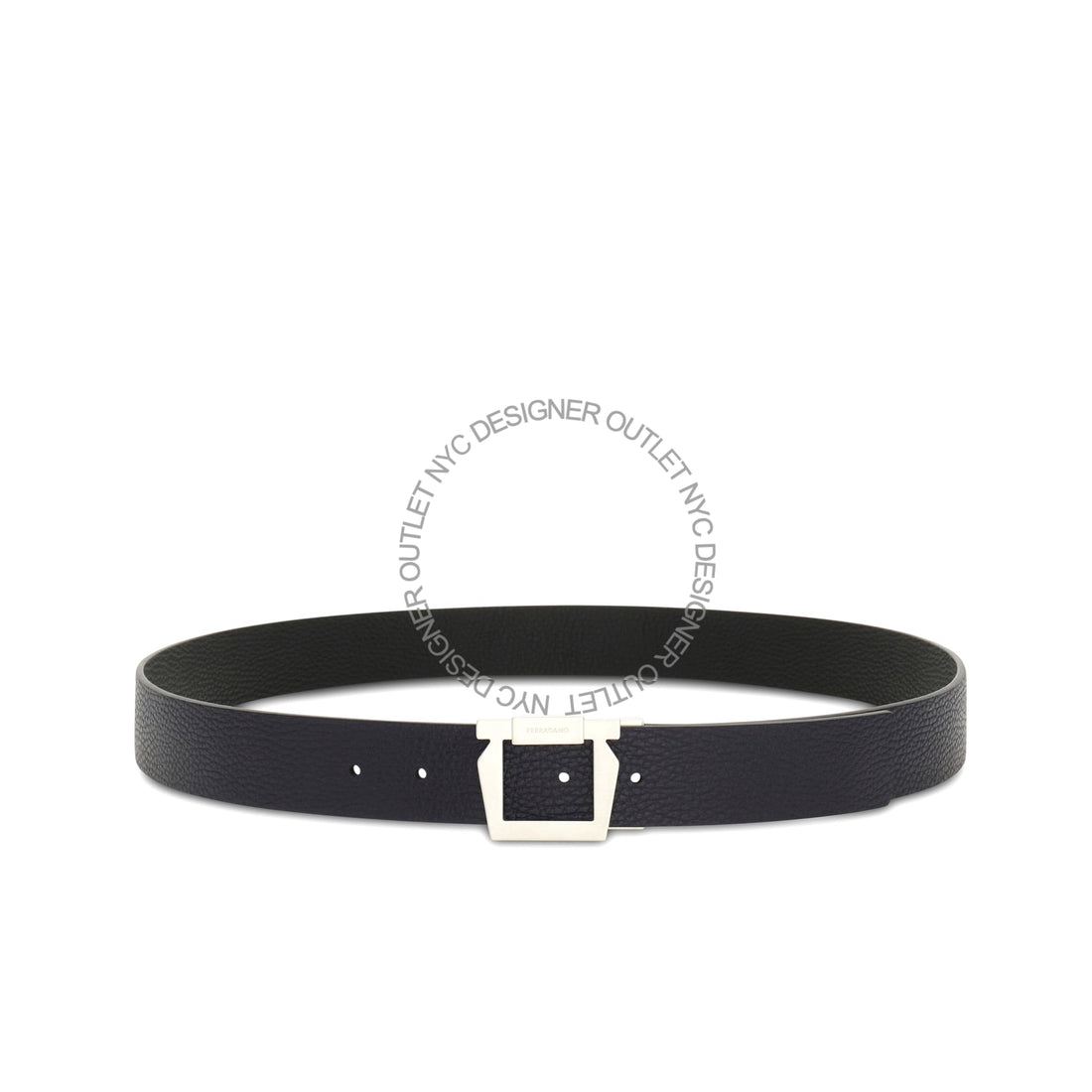 Ferragamo Black/Blue Leather Adjustable Belt