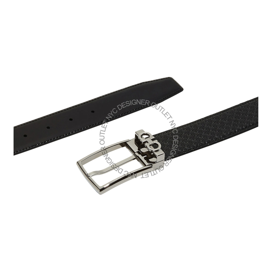 Ferragamo Black/Black Leather Adjustable belt