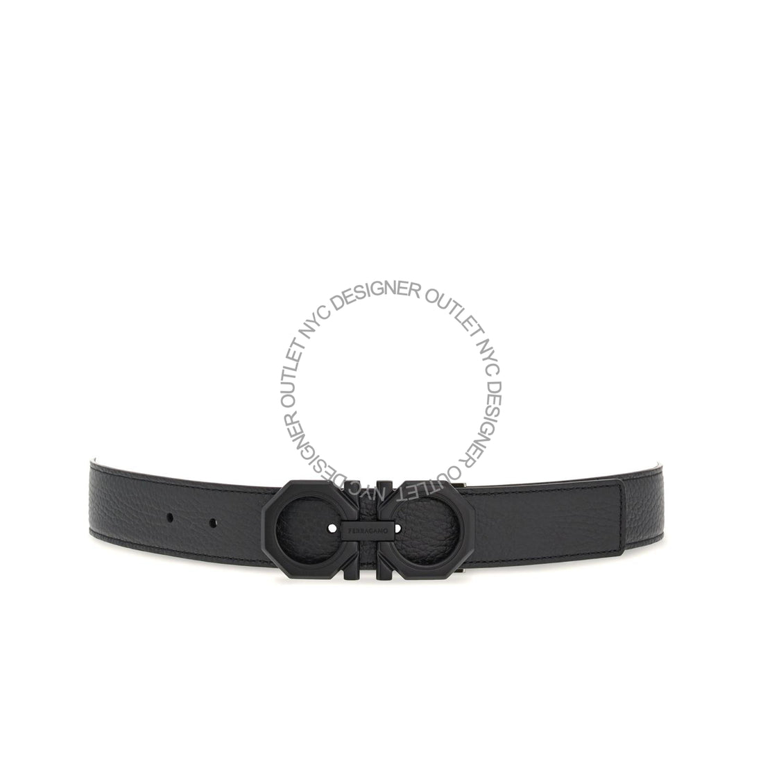 Ferragamo Black/Gray Leather Adjustable and Reversible Belt