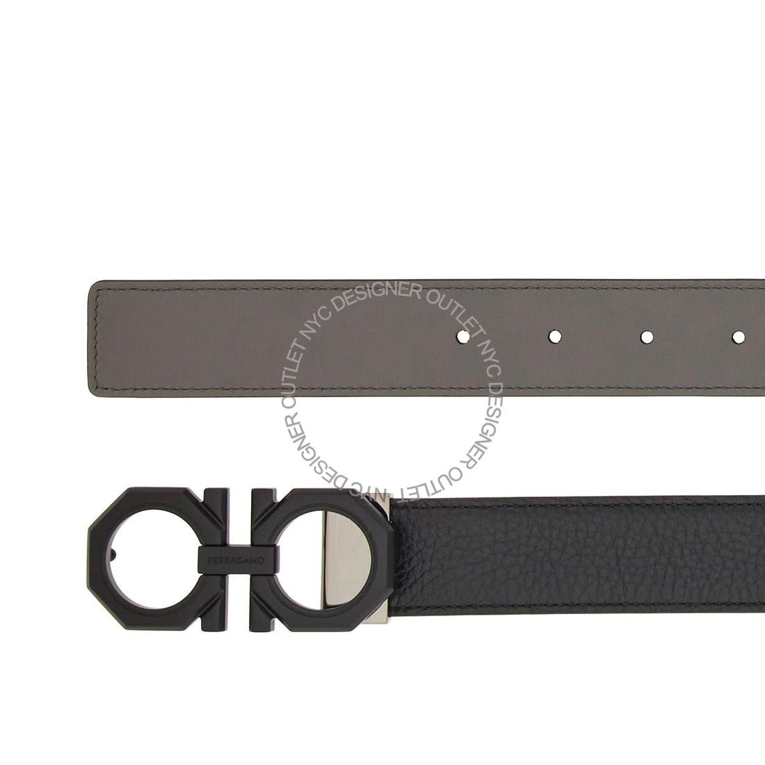 Ferragamo Black/Gray Leather Adjustable and Reversible Belt