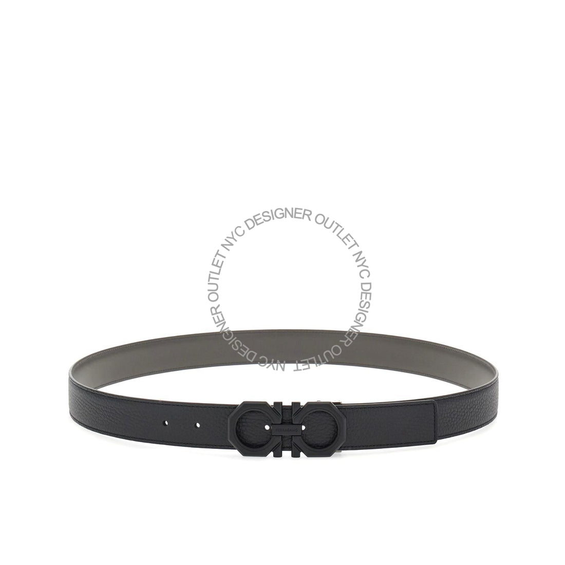 Ferragamo Black/Gray Leather Adjustable and Reversible Belt