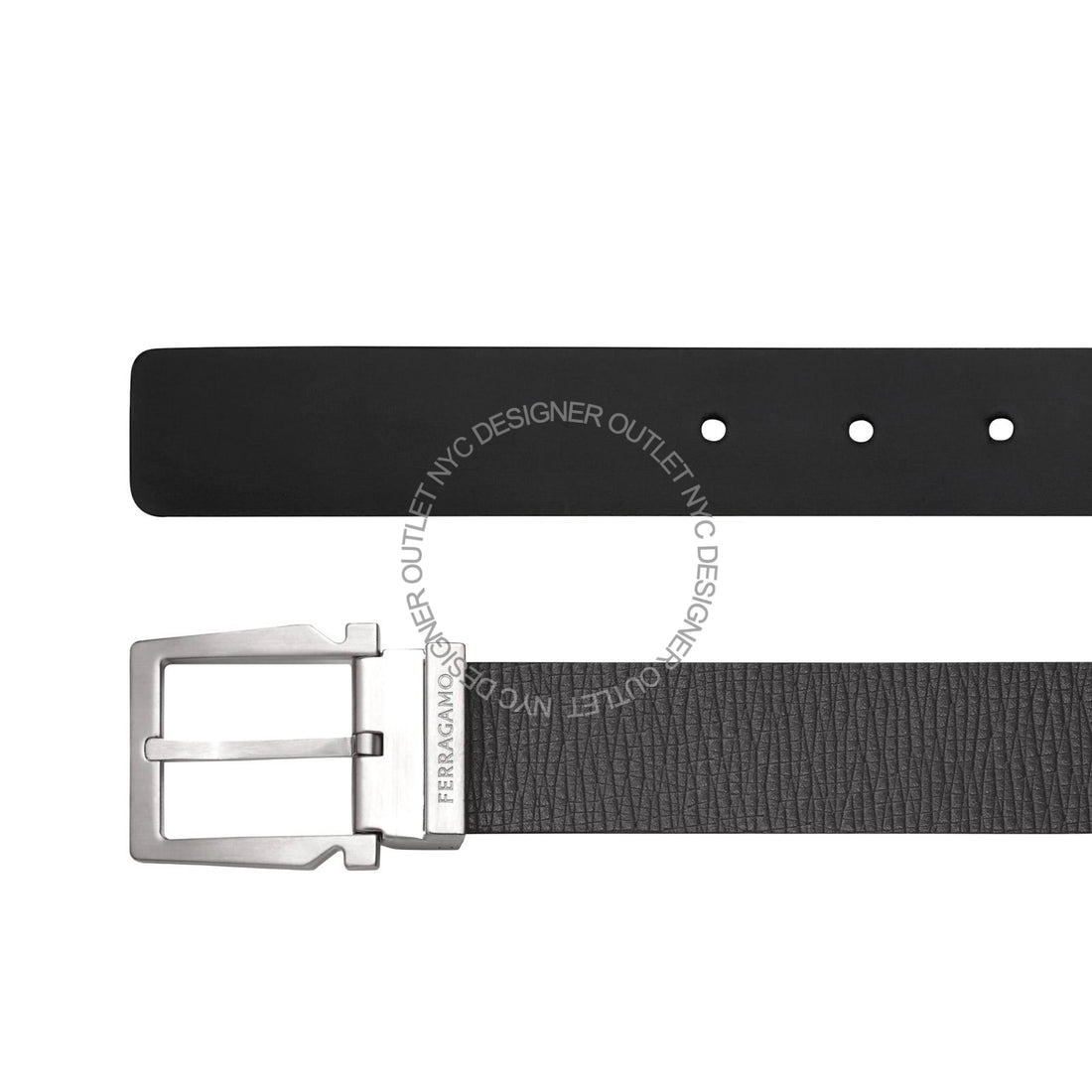 Ferragamo Black/Gray Leather Adjustable and Reversible Belt