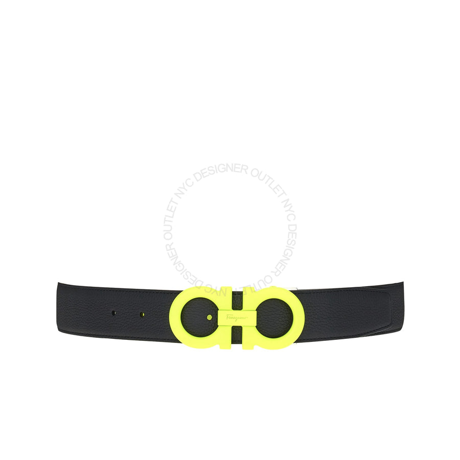 Ferragamo Black/Yellow Reversible Adjustable belt