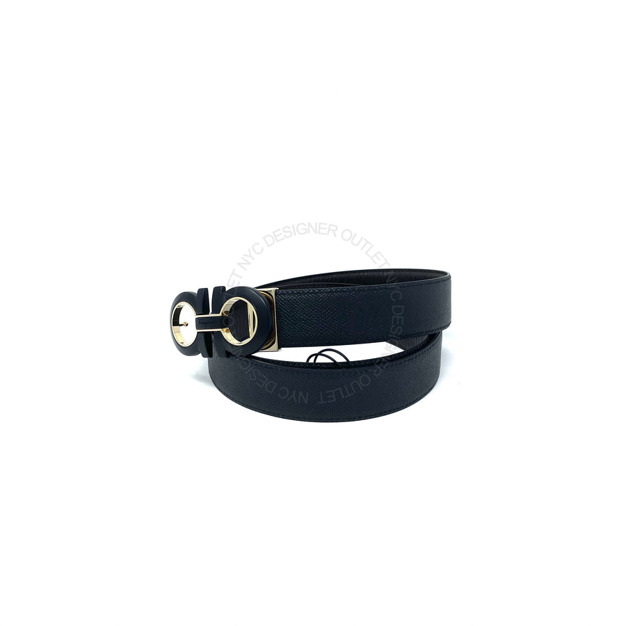 Ferragamo Black/Brown Reversible Adjustable Leather Belt