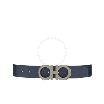 Ferragamo Black/Blue Leather Adjustable belt