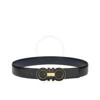 Ferragamo Black/Blue Leather Adjustable belt