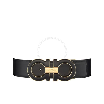 Ferragamo Black/Blue Leather Adjustable belt