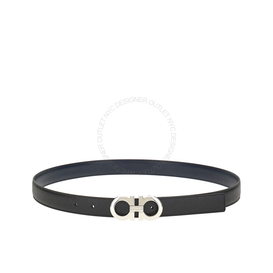 Ferragamo Black/Blue Leather Adjustable belt