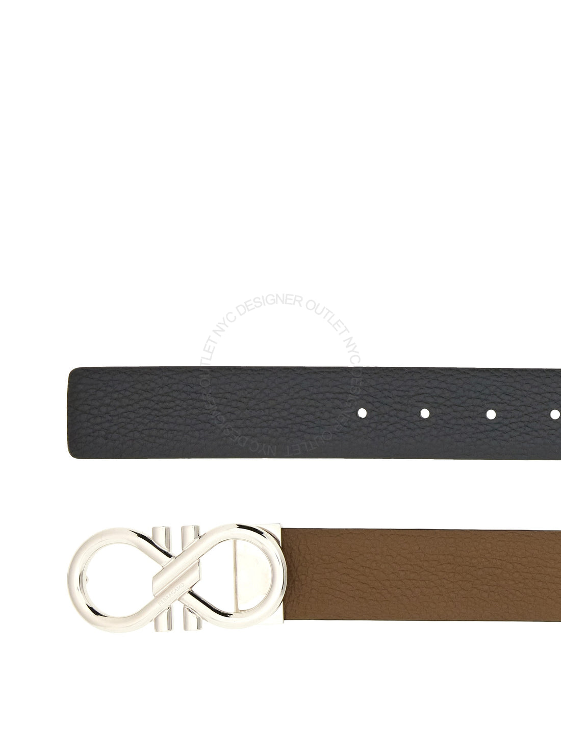 Ferragamo Black/Brown Pebbled Leather Reversible Belt