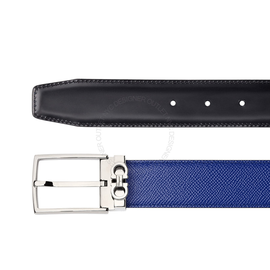 Ferragamo Black/Blue Leather Reversible Belt