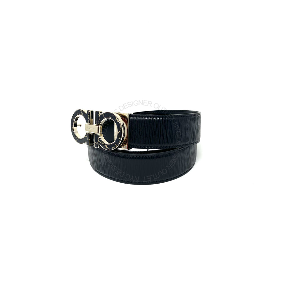 Ferragamo Black Adjustable Leather Belt