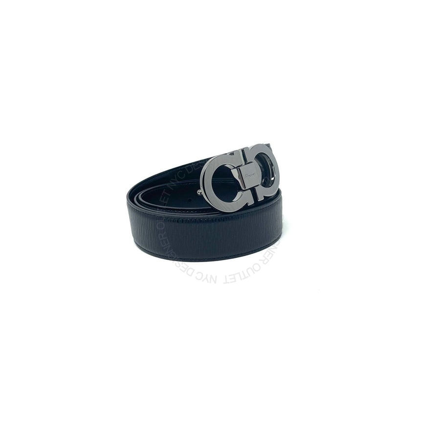 Ferragamo Black/Black Reversible Adjustable Leather Belt