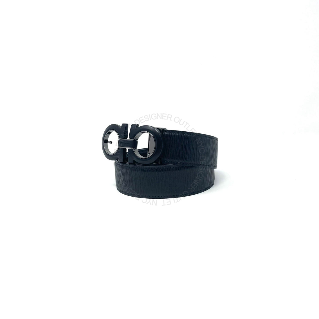 Ferragamo Black/Black Reversible Adjustable Leather Belt