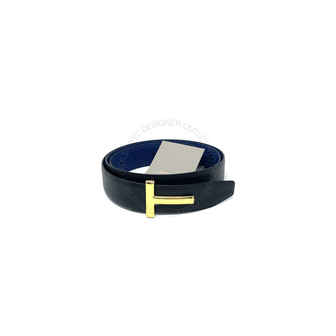 Tom Ford Black/Blue Reversible Pebbled Leather Belt