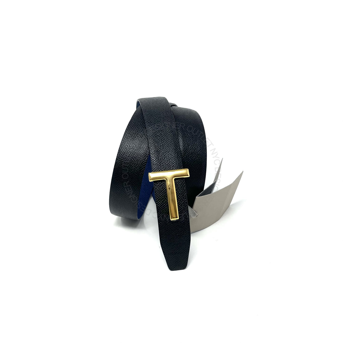 Tom Ford Black/Blue Reversible Pebbled Leather Belt