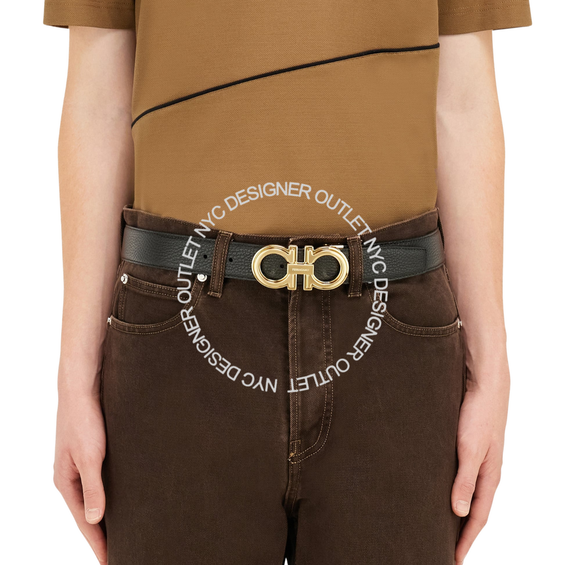 Ferragamo Black/Brown Leather Adjustable and Reversible Belt